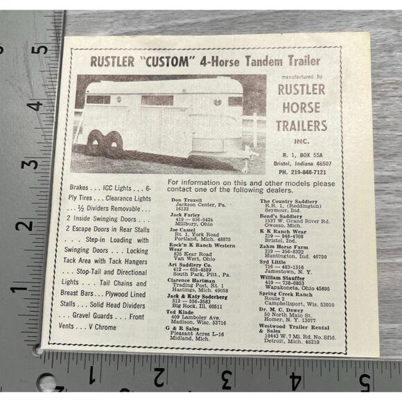 Rustler Horse Trailers Vintage Print Ad Bristol Indiana 4 Horse Tandem Trailer - Picture 3 of 6